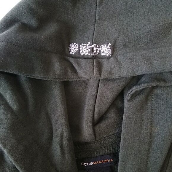 BCBG Y2K  Women Olive Green Bling green hooded jacket sz L - Picture 5 of 8